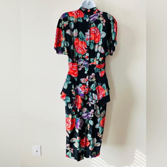 Beautiful Vintage Floral Print Flattering Fit Midi Dress By Karen Alexander Sz 6 - Picture 5 of 12